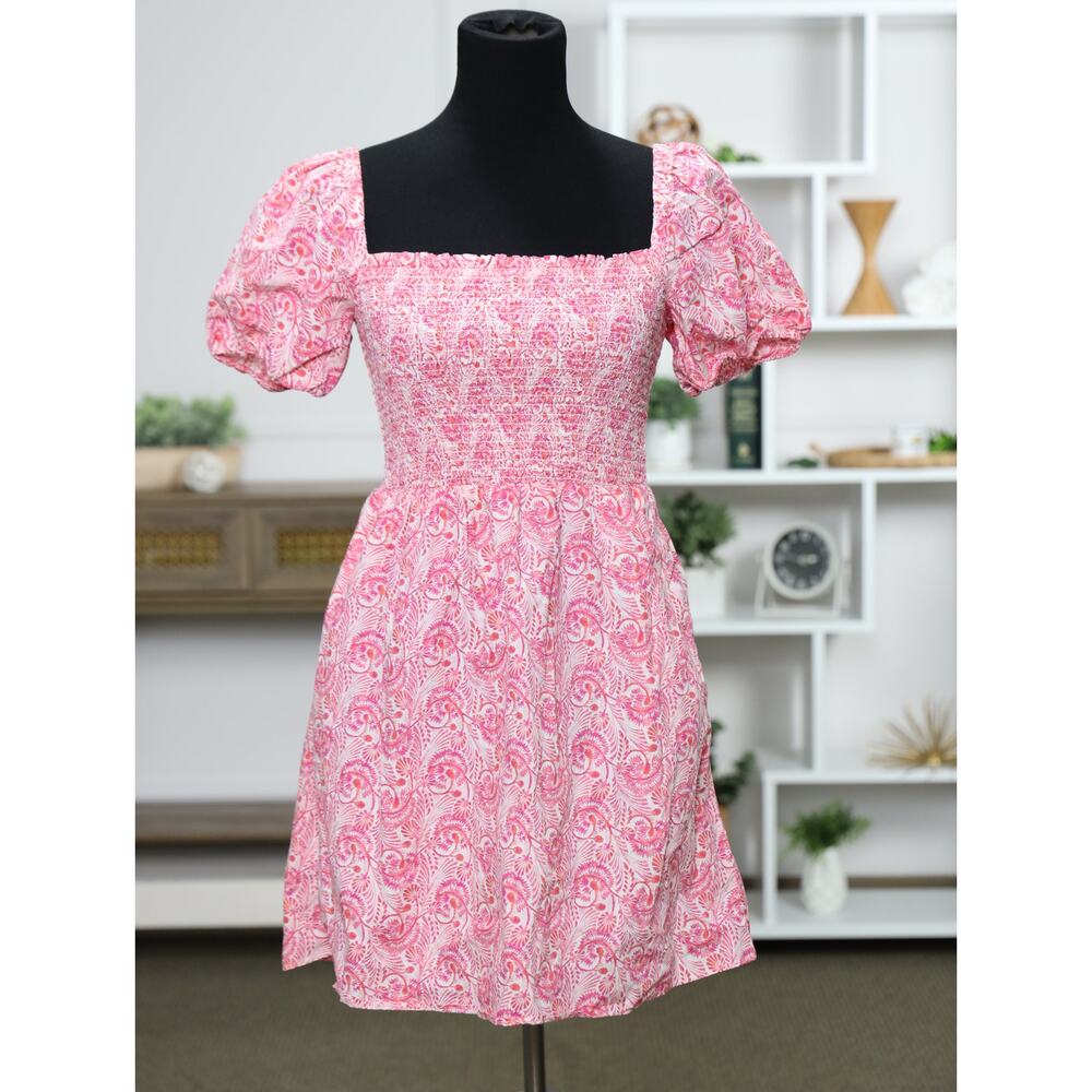 J.Crew New Pink Floral Smocked Mini Dress Puff Sleeve Cotton Coastal Romantic S - Picture 4 of 16